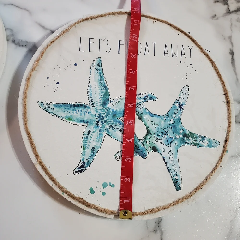 Lets Float Away Starfish & Sea Turtle Round Canvas Wall Decor